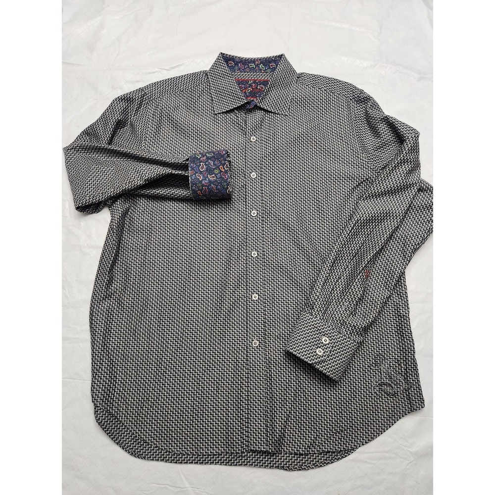 Robert Graham Shirt Mens XL Gray Geometric Button Up Long Sleeve Paisley Cuffs